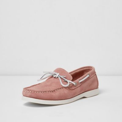Pink suede boat shoes